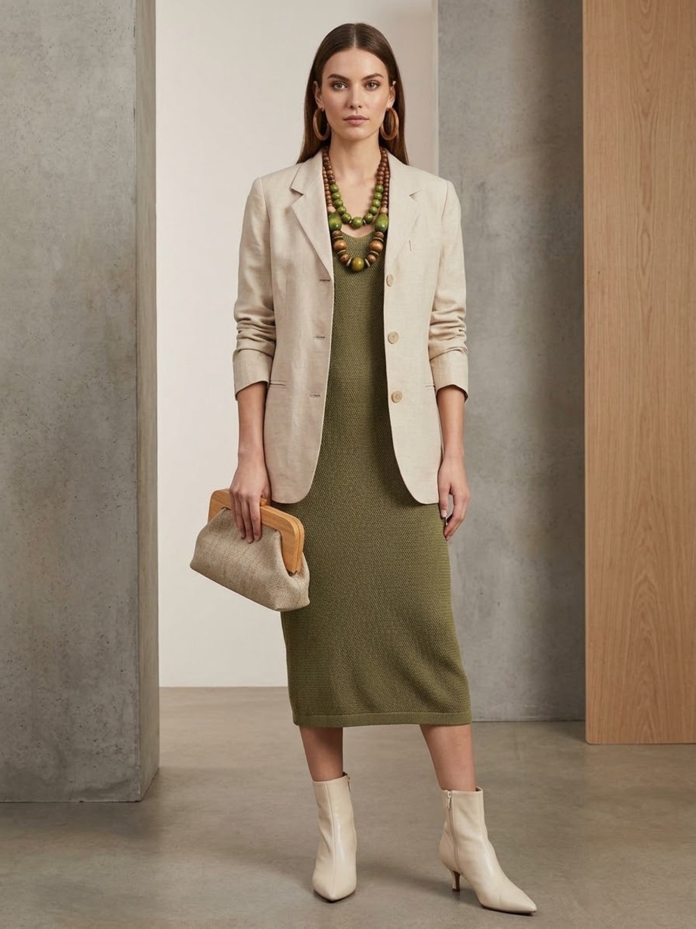 Laura Scott Light Tan Linen Blend Blazer  with Three Button Front
